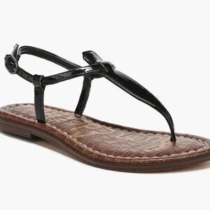 Sam Edelman Gigi Faux Patent Leather T Strap Flat Sandal Thong Toe Black 9.5 M